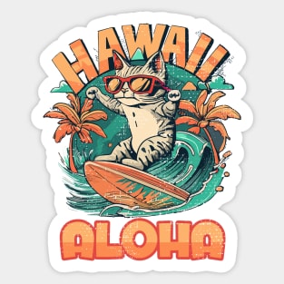 Aloha Surf Cat Hawaii Vintage Sticker